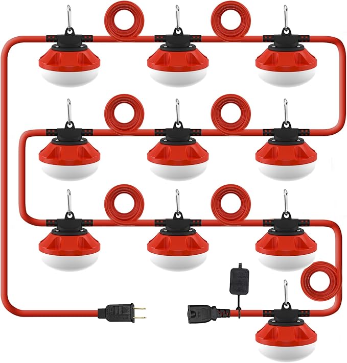 100FT LED Construction String Lights 10 Bulbs,10000LM,Industrial Grade,Weatherproof, Linkable 5000K Super Bright for Job Sites, Mining, Patios & Outdoor Work,Free for Climbing Hook 2Prong