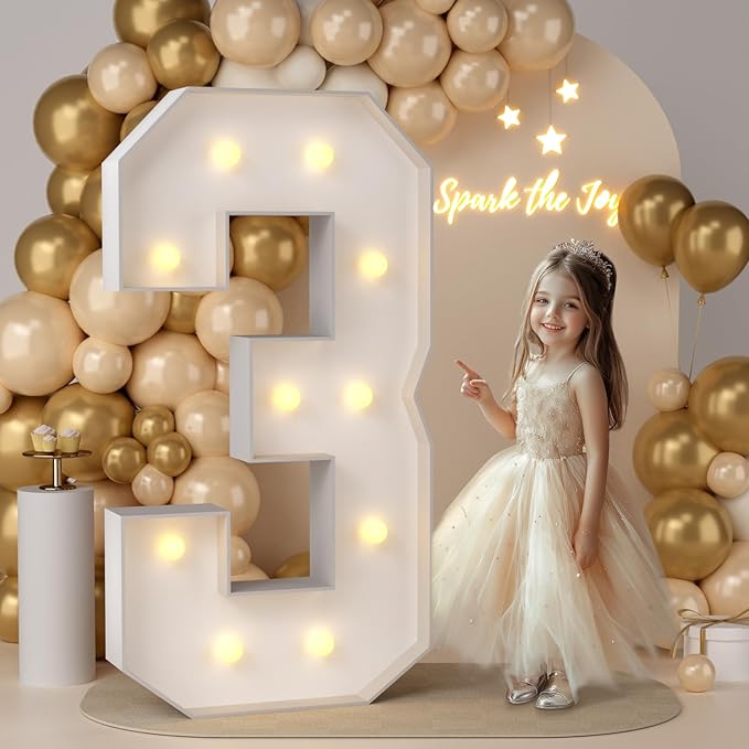 JoyMuse 4FT Marquee Numbers for Birthday Decorations Party Decor, Number 3