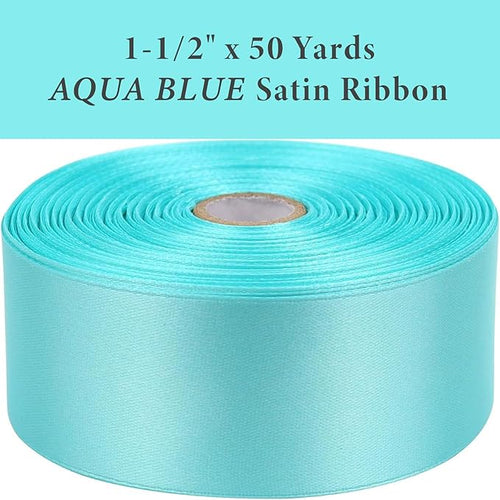 1-1/2 Inch Aqua Blue Satin Ribbon 50 Yards Solid Fabric Ribbons for Gift Wrapping, Crafts, Floral Arrangements, Wedding, Party, Holiday and Home Decor