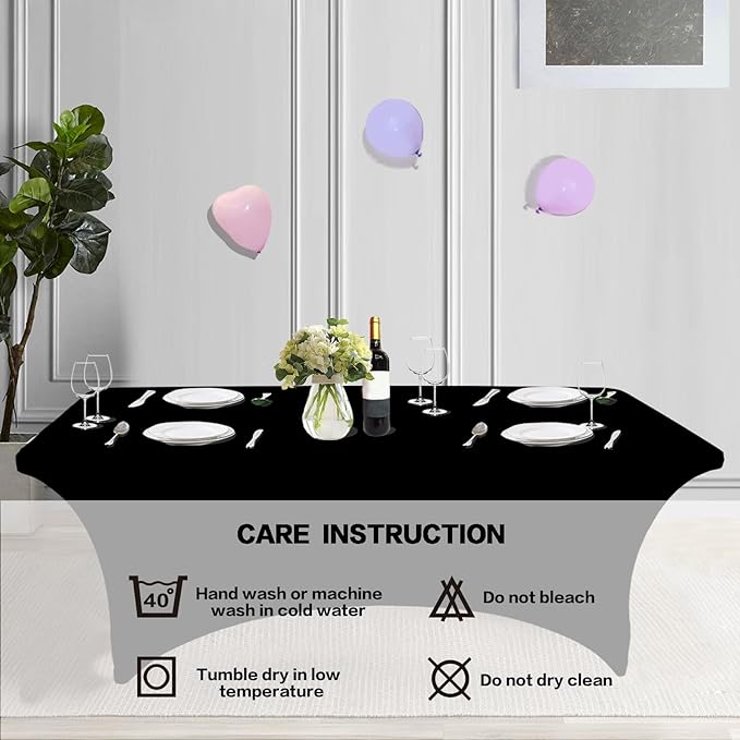 IVAPUPU 2 Pack 4FT Table Cloth for Rectangular Fitted Events Stretch Black Table Covers Washable Spandex Spring Tablecloth Protector for Party, Wedding, Cocktail, Banquet, Festival