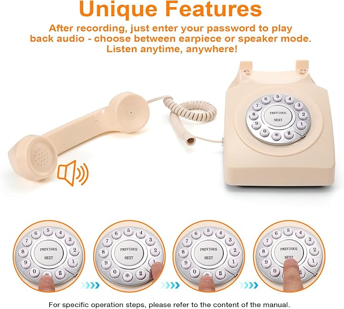 Guest Book Audio Wedding Phone,Record Voice Messages,Retro Guest Book for Wedding or Birthday Party Message Voicemail,Save The Blessings of Your Relatives and Friends（Beige）