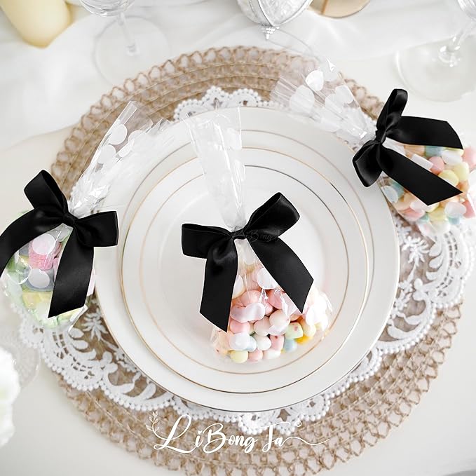 3.5" Black Bow Satin Pre-Tied Bows for Gift Wrapping, Small Bows for Crafts, Premade Bows, Candy Apple Bows, Twist Tie Bows for Cake Decorating, Party Favor, Wedding Decoration-36 Counts