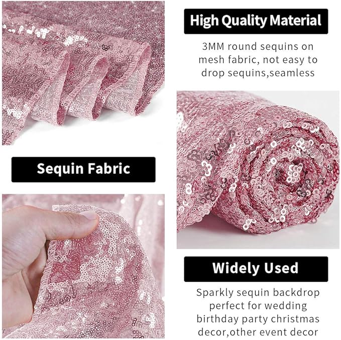 Hahuho Rose Pink Sequin Backdrop Curtain, 2PCS 2FTx8FT Glitter Backdrop Curtain for Parties, Christmas, Wedding, Banquet Decoration（2 Panels, 2FT x 8FT, Rose Pink）