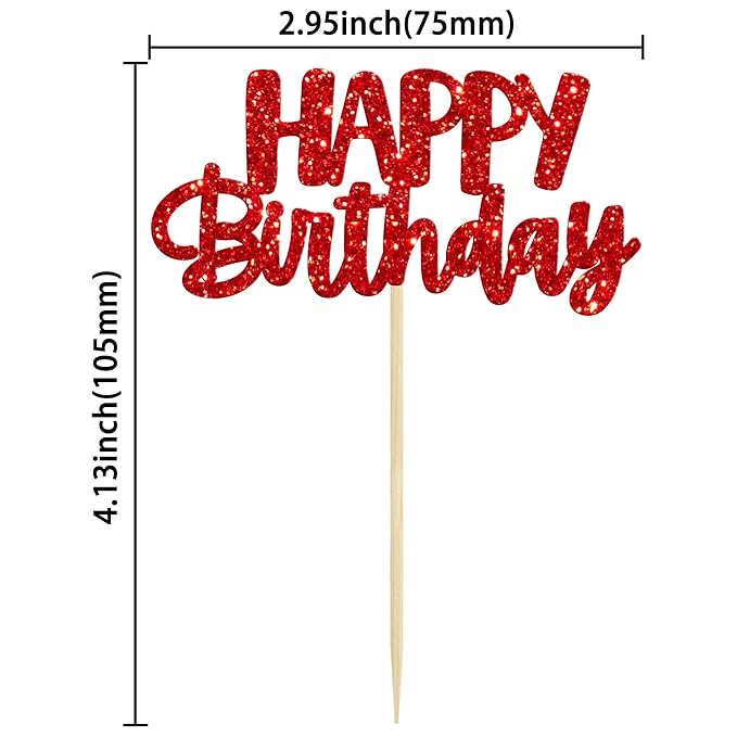 Gyufise 24Pcs Happy Birthday Cupcake Toppers Glitter Birthday Cupcake Food Picks for Celebrating Happy Halloween Theme Party Cake Decorations Supplies Black Red