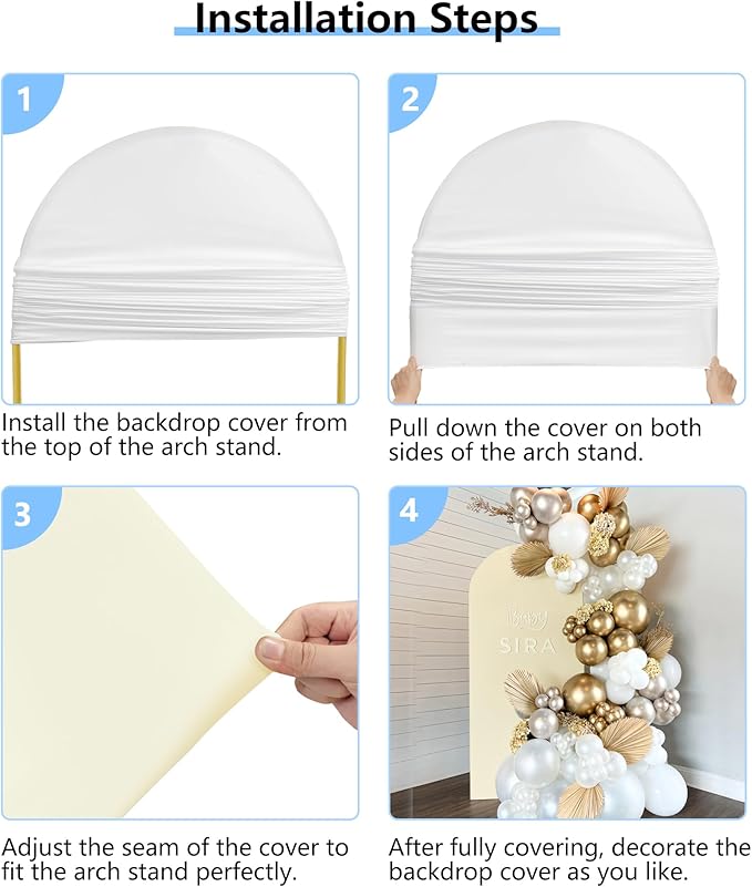 HEMMOTOP White and Light Beige Arch Backdrop Cover 7.2 ft, 6ft, Wedding Arch Covers Stretchy Backdrop 2 Set, Double Color Spandex Arched Background for Birthday Party, Baby Shower