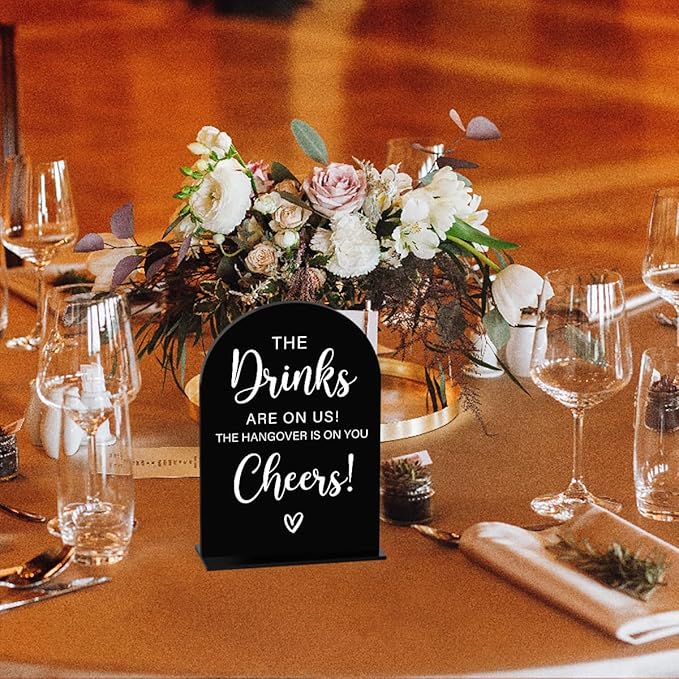 Acrylic Wedding Sign, Bridal Shower Decorations, The Drinks Sign for Ceremony, Modern Font Table Signs, Acrylic Table Top Signs for Wedding Reception and Event Party (Black)