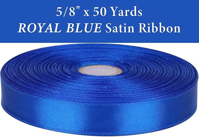 5/8" x 50 Yards Royal Blue Satin Ribbon Single Faced Fabric Ribbons for Gift Wrapping, Crafting, Bows Making, Sewing, Wedding, Home Decor