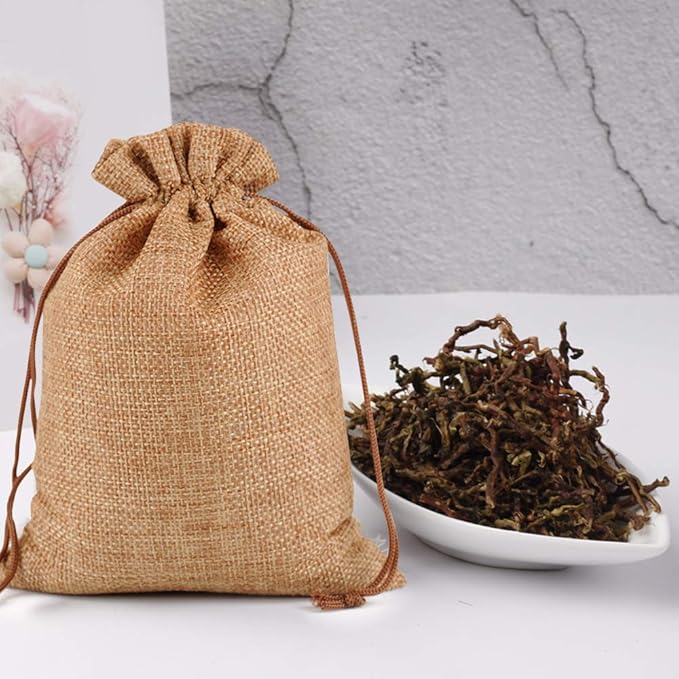 Lucky Monet 25/50/100PCS Burlap Gift Bags Wedding Hessian Jute Bags Linen Jewelry Pouches with Drawstring for Birthday, Party, Wedding Favors, Present, Art and DIY Craft (50Pcs, Coffee, 5” x 7”)