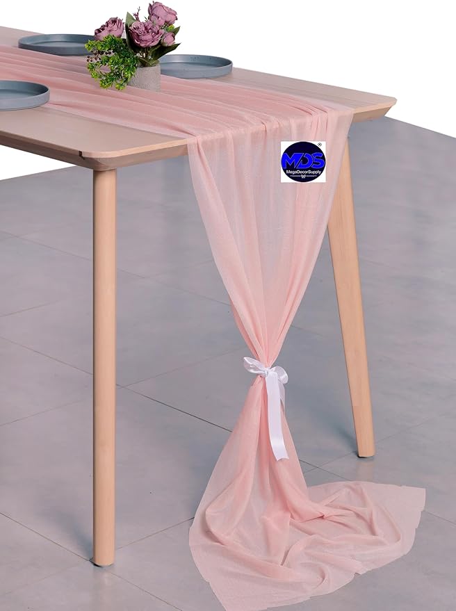 MDS Halloween Chiffon Table Runner - 20 Pack, 29 x 120 Inches, 10ft Each - Sheer Spooky Table Runners for Haunted House Parties, Trick-or-Treat Tables, Witchy Décor, Wedding & Events - Dusty Rose