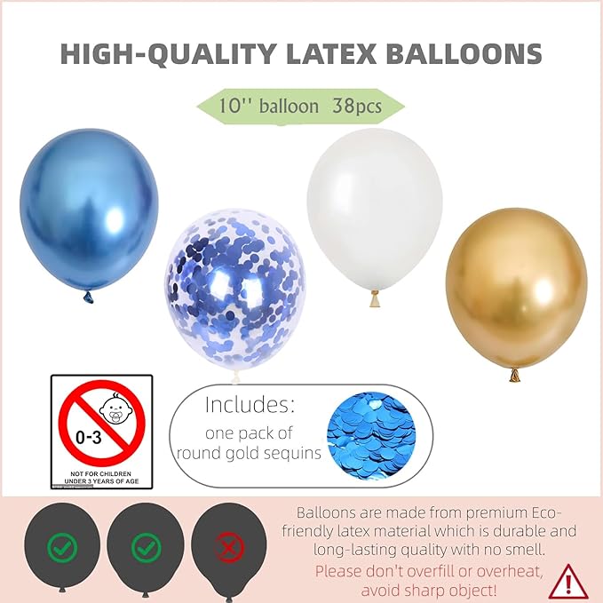 Balloon Column Kit Set of 2 With Confetti Balloons Included - with Base, and Pole,Balloon Tower Backdrop Decoration for Wedding, Baby Shower, Birthday Party, Bridal Shower(Metallic Blue Gold)