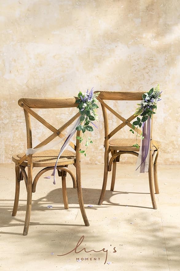 Ling's moment 8pcs Wedding Artificial Aisle Pew Flowers Chair Decorations Arrangements with Chiffon Ribbons Lavender Purple for Ceremony Chair Back Floral Decor Reception Church Party Outdoor