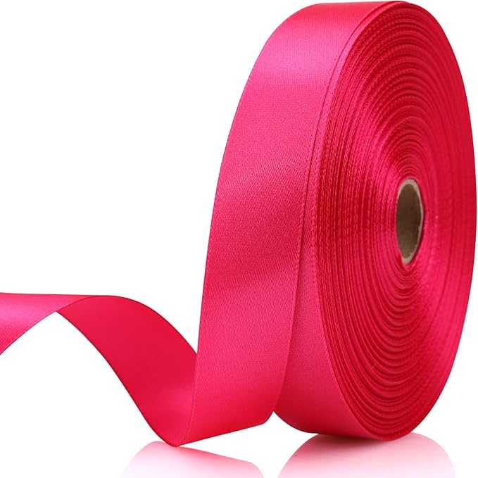 Hot Pink Satin Craft Ribbon - 7/8 Inch, 60 Yards - Single Face Polyester for Handmade Roses, Gift Wrapping, Wedding & Party Decoration