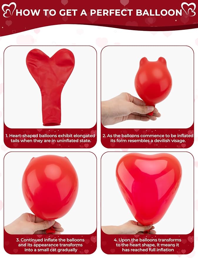 Red and White Heart Balloons - 50 Pcs Heart Shaped Balloons for Romantic Decoration, Wedding, Anniversary, Engagement, Birthday Party, Love Events