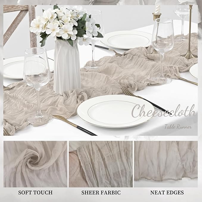 6 Pack Rose Brown Cheesecloth Table Runner 10FT Rustic Gauze Fabric Cheese Cloth Table Runner for Wedding Bridal Baby Shower Table Decor Boho Sheer Birthday Party Table Decorations 20 x 120 Inch Long