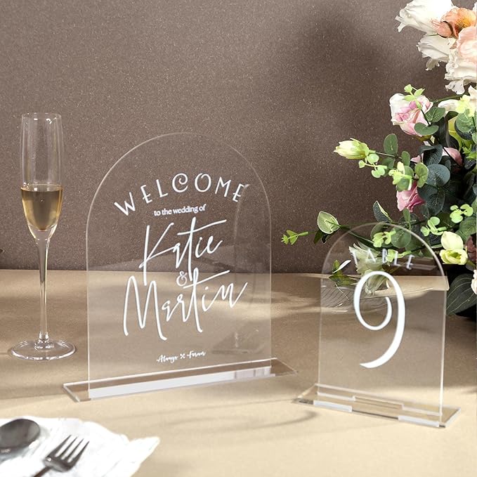 UNIQOOO 20 Pcs Acrylic 5x7 Clear Arch Table Sign for Wedding, 1/8 in Thick, DIY Blank Arch Sign Sheet Perfect for Decoration, Party,Anniversary, Event, Base NOT Included