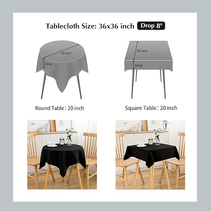 2 Pack Small Square Table Cloth 36X36 Inch Black Washable Fabric Tablecloth Polyester Solid Table Cover for Night Stand End Table Side Table Outdoor Indoor
