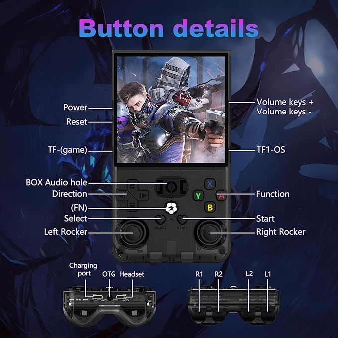 R36MAX Retro Handheld Game Console, 4.0 Inch 720x720 IPS Screen, Built-in 22,000+ Classic Game, Portable Hand Held Open Source Linux System, 4000mAh Battery Retro Gaming Console (Black 128GB)