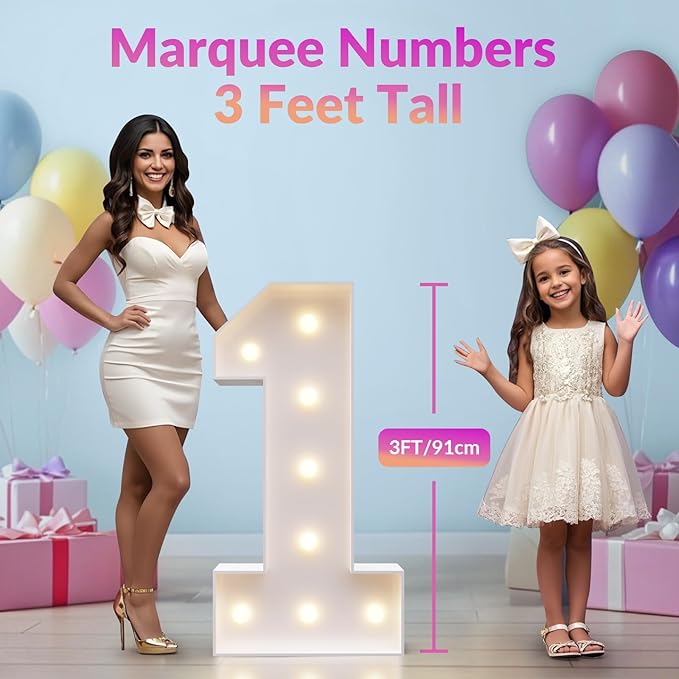 JoyMuse Marquee Numbers 3 Feet Tall, Light Up Numbers with Lights, Large Numbers for Party, Number 6 Light Up Numbers for Baby Showe Anniversary Birthday Decorations for Girls Boys
