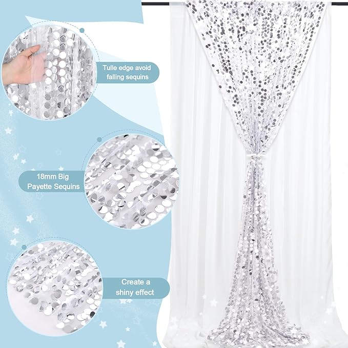 Silver Backdrop Curtain 4ftx8ft Seuin Backdrop Curtains Wedding Reception Cake Table Background Panels Wall Decor for Birthday Party