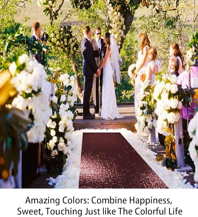 ShinyBeauty Sequin Aisle Runner Rug 4x15FT - Sparkly Burgundy Carpet for Wedding, Christmas, Party Decor - Glittering Floor Mat (48x180 Inch)