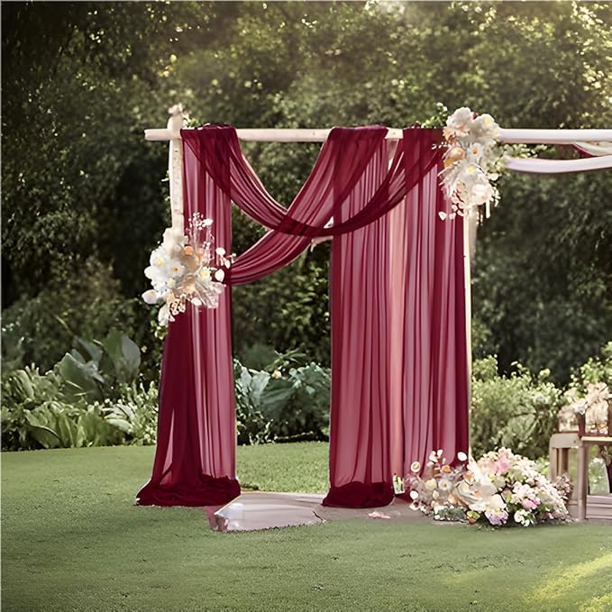 MLMW Christmas Wedding Arch Draping Fabric 2 Panels 29" x 20Ft Burgundy Sheer Wedding Arch Backdrop Drapes Outdoor Curtain for Ceremony Party Background Ceiling Decor