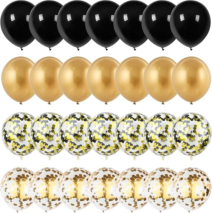 Black and Gold Confetti Balloons, 12 Inch Black Metallic Gold Confetti Latex Balloons, Black Golden Confetti Helium Balloons for Wedding Birthday Anniversary New Year Party Celebration Decorations