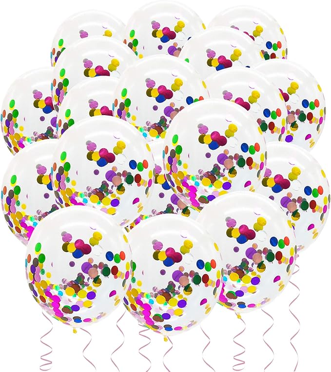 Rainbow Confetti Balloons, 25 Pcs Thickened 12 Inch Clear Latex Balloon with Colorful Confetti Inside for Graduation Engagement Bridal Shower Party Baby Shower Birthday Party Decorations Supplies