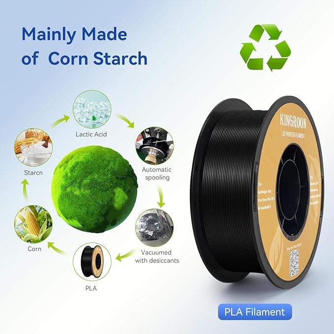 Kingroon Black PLA Filament 1.75mm 3D Printer Filament Pla Filament 1kg Filament Dimensional Accuracy +/- 0.02mm, Fit Most FDM Printer