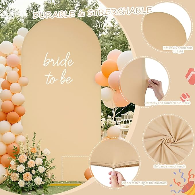 SoarDream Khaki Wedding Arch Backdrop Cover 6.6FT Spandex Fitted Khaki Wedding Arch Covers Round Top Chiara Arches Backdrop Cover Fabric for Birthday Balloon Party Decoration