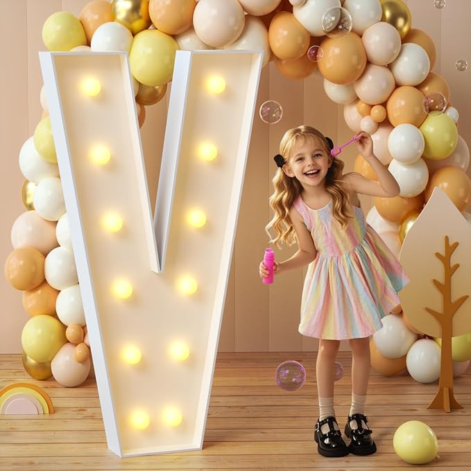 imprsv Marquee Light Up Letters, 4FT Mosaic Letters with Light for Baby Shower Graduation Party Decor, Large V for Engagement Wedding Party Decorations (Need to Assemble)