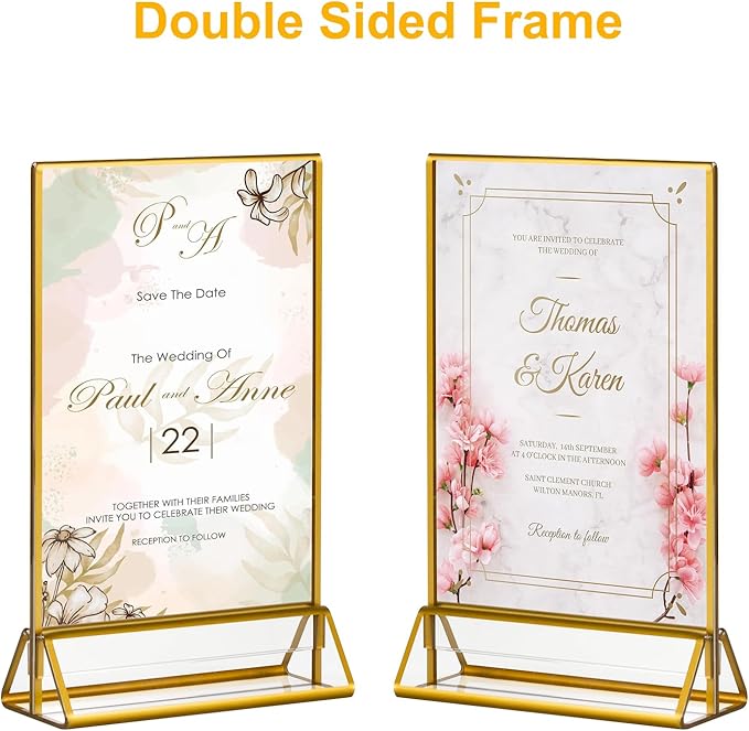 6 Pack Acrylic Sign Holder with Gold Borders, 4x6'' Double-Sided Menu Stands Clear Picture Frames for Restaurant Menu Signs, Wedding Table Numbers, Exhibition & Art Display