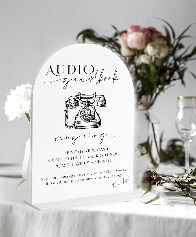 Audio Guest Book Sign, White Arch Acrylic Wedding Sign, Audio Guest Book Wedding Phone, Bridal Shower Decor, Engagement Party Decor, Centerpiece Table Decorations Party for Bride and Groom-25