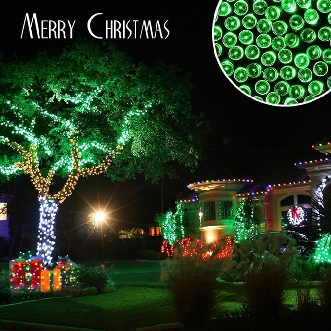 Toodour Solar Christmas Lights Outdoor, 2 Packs Total 144ft 400 LED Solar String Lights with 8 Mode, Outdoor Christmas String Light for Garden, Patio, Fence, Balcony, Xmas Tree Decor - Green