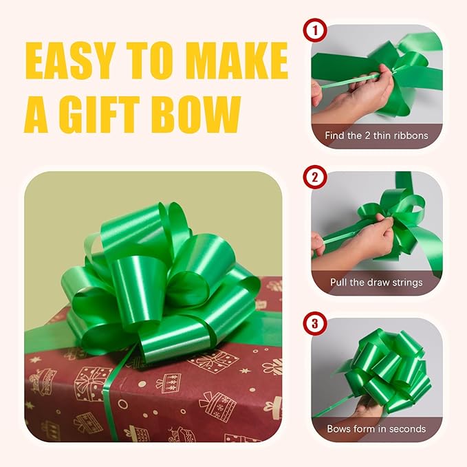 6 PCS 6 Inch Green Pull Bows - Perfect for Gift Wrapping, Wedding Decor, Car Bows, Birthday Parties, Christmas and Valentine's Day