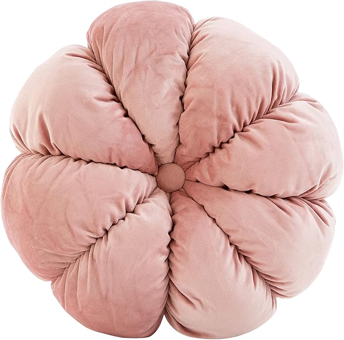 Flower Pillow Cushion Round Decorative Throw Pillow for Couch Bedroom Flower-Shaped Floor Cushion for Girls Kids (Pink, 15.7”)