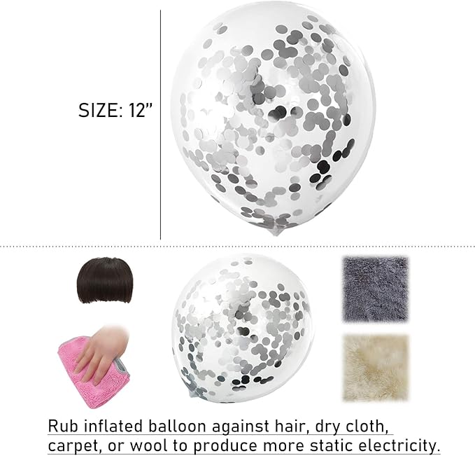 Silver Confetti Balloons, 25 Pcs Thickened 12 Inch Clear Latex Balloon with Confetti Inside for Graduation Decorations Engagement Bridal Shower Party Baby Shower Birthday Party Decoration Supplies