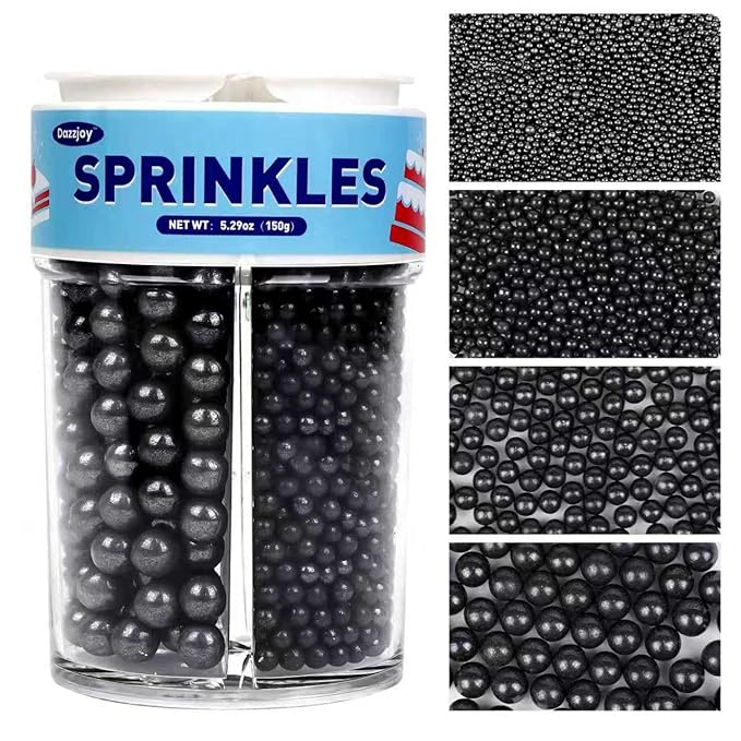 Dazzjoy Black Pearl Sprinkles for Cake Decorating, Food Grade, Edible Pearls for Cake Decorating, 150g/5.29oz, Cake Decoration & Cupcake Topper, Wedding Party Valentines Supplies