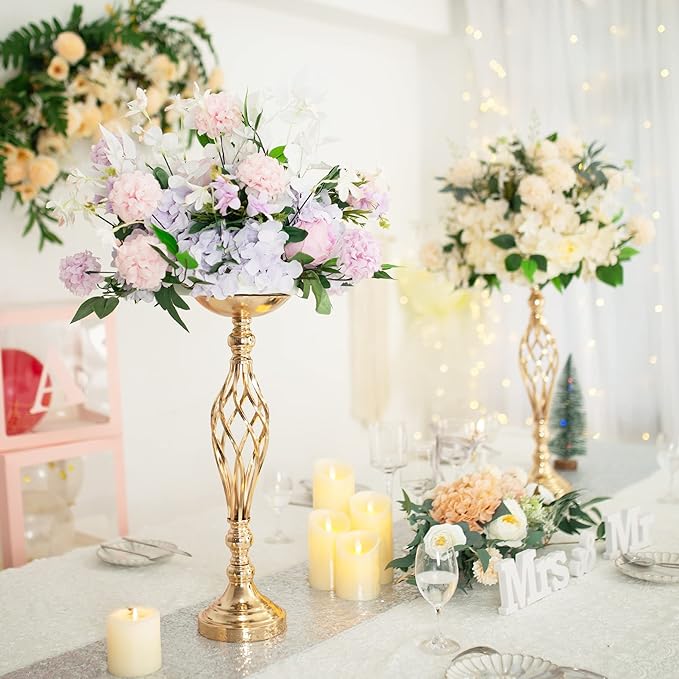 2 Pcs Wedding Centerpieces for Reception Tables, Twist Candleholders Stands Ornaments, Metal Centerpieces Flower Vase for Wedding Party Dinner Event Hotel Home Decor
