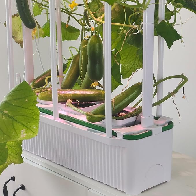 Large Hydroponics Growing System kit with Trellis,Smart Indoor Hydroponic Gardening System with LED Grow Light, Indoor Hydroponic Grow Kit for Tomato,Pepper,Cucumbers(7L,Pump)
