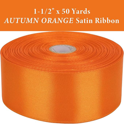 1-1/2 Inch Autumn Orange Satin Ribbon 50 Yards Solid Fabric Ribbons for Gift Wrapping, Crafts, Floral Arrangements, Wedding, Party, Holiday and Home Decor