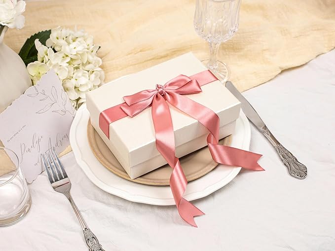 Rose Gold Satin Ribbon 1 inch X Continuous 25 Yards, Single Face Polyester Ribbon Perfect for Gift Wrapping, Flower Bouquet, Wedding Decor, Crafts, Bow Making, Sewing and More