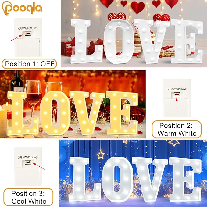 Pooqla LED Marquee Letter Lights, Warm White and Cool White Decorative Lighted Letters, Light Up Alphabet Letters for Boys Girls, Party, Wedding, Bar, Night Light, Birthday Decoration, Letter I