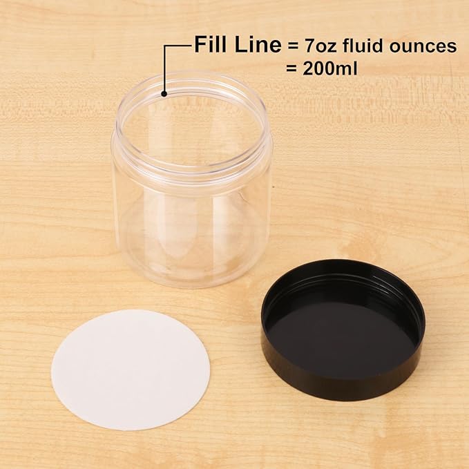 48 Packs 6 OZ Transparent Plastic Jars with black Lids, Body Butter Containers, Cosmetic Containers jars for Kitchen Ingredients, beads, sequins, Lotion, Cream, DIY Crafts and More by KUKLIPJIM.