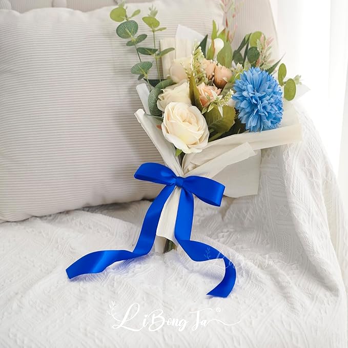 50 PCs Royal Blue Bow Decor 5.5'' Satin Bows with Long Tail, Twist Tie Bows for Craft, Packaging Ribbon Bows, Premade Bows for Cake Decorating, Gift Bows for Treat, Wedding Favor, Party