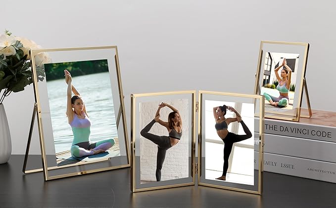 Gold 8x10'' Floating Frame Set of 2,For Photo Sizes (4x 6'',5x7,7x9''), Metal Frames for Tabletop/Shelf Display,Classy Gift Choice for Wedding,Birthady,Home or Office Decor