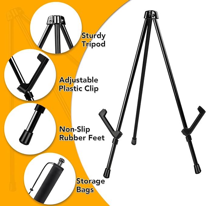AROIC 6 pack 14'' Tabletop Easels, Black Steel Table Top Easels for Display, Adjustable Portable Table Top Easel for Paintings, Signs, Posters,Frame Pictures(with 6 Bags)