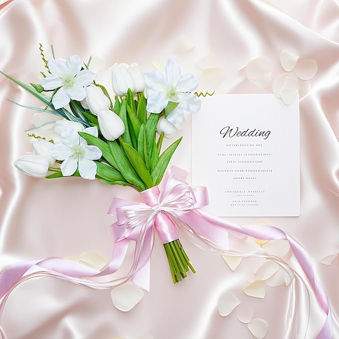 LaRibbons Light Pink Satin Ribbon 1 Inch 50 Yards Luxury Double Faced Pink Silk Ribbon for Gift Wrapping Flower Bouquet Crafts Wedding BabyShower Decoration