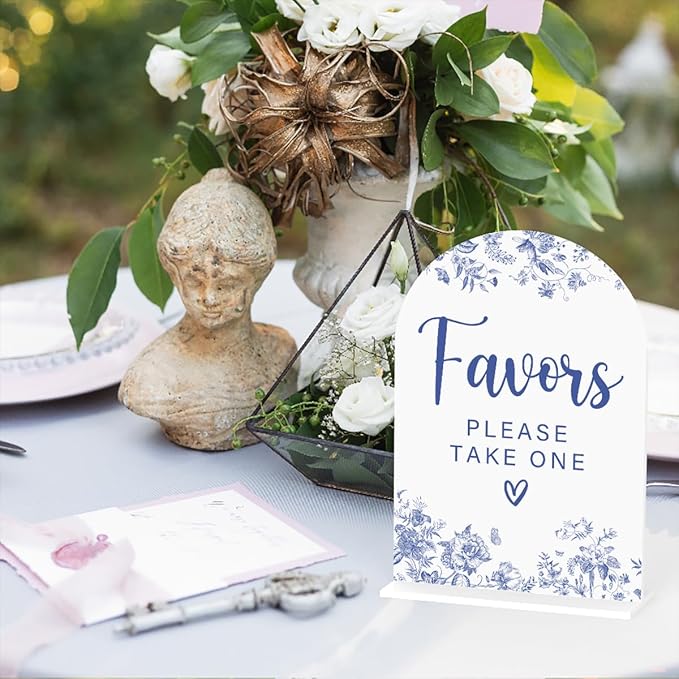 Acrylic Wedding Signs, Dusty Blue Wedding Decor, Blue Weddings Decor, Modern Calligraphy Arch Acrylic Table Top Sign for Weddings Parties Dinners - Favors Please Take One (White)