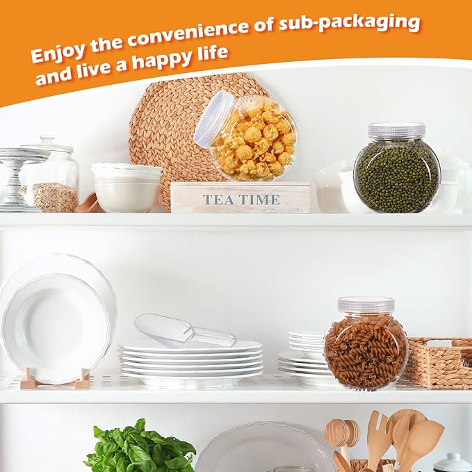 Sunnyray 2 Sets 51 oz Plastic Candy Jars for Candy Buffet with Lids Clear Bar Jars with Scoops and Tongs Kitchen Office Party Cookie Storage Containers for Dry Food Snacks Candies Cookies Coffee Pods