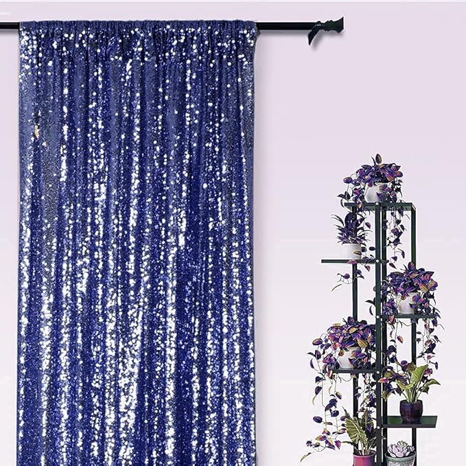 Navy Blue Sequin Backdrop Curtains 2 Panels 2FTx8FT Glitter Navy Blue Drapes Photo Backdrop Party Wedding Baby Shower Backdrops Sparkle Photography Background Curtains